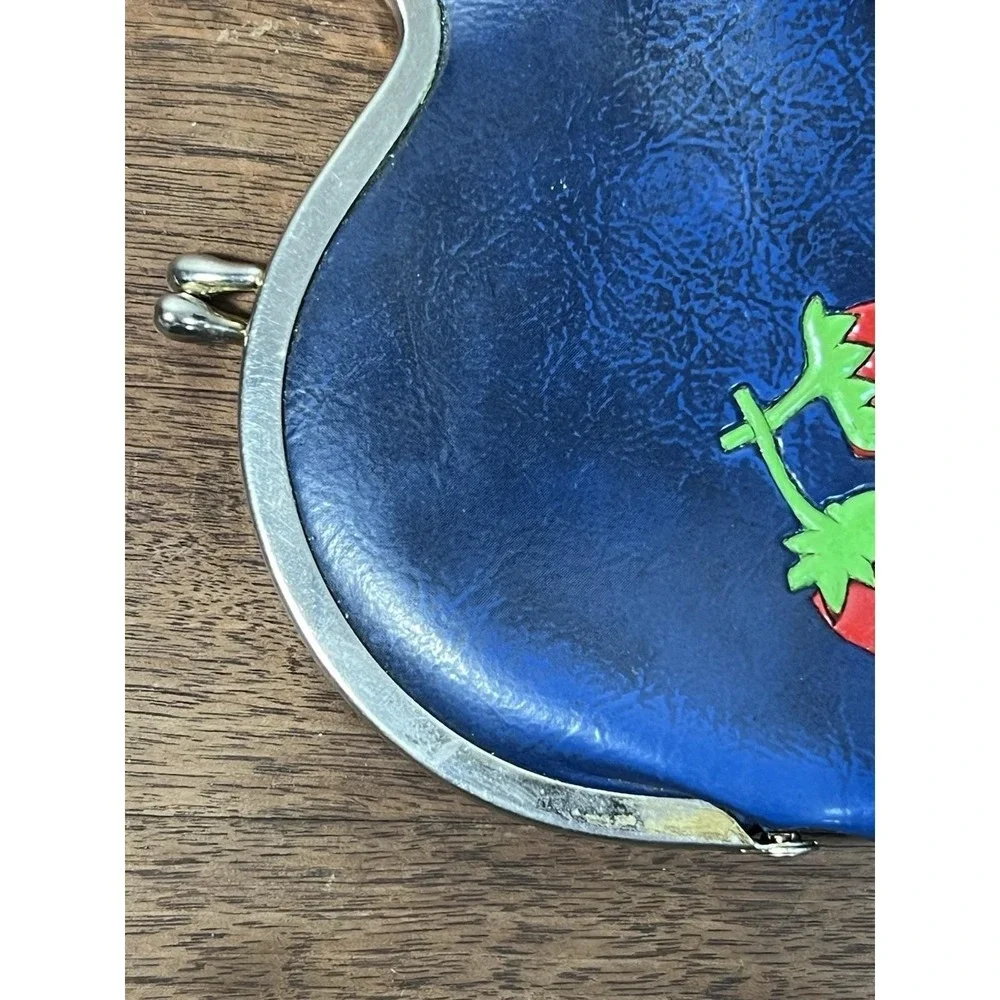 Vintage Leather Coin purse Antique Germany Blue Strawberry Quirky Chiq